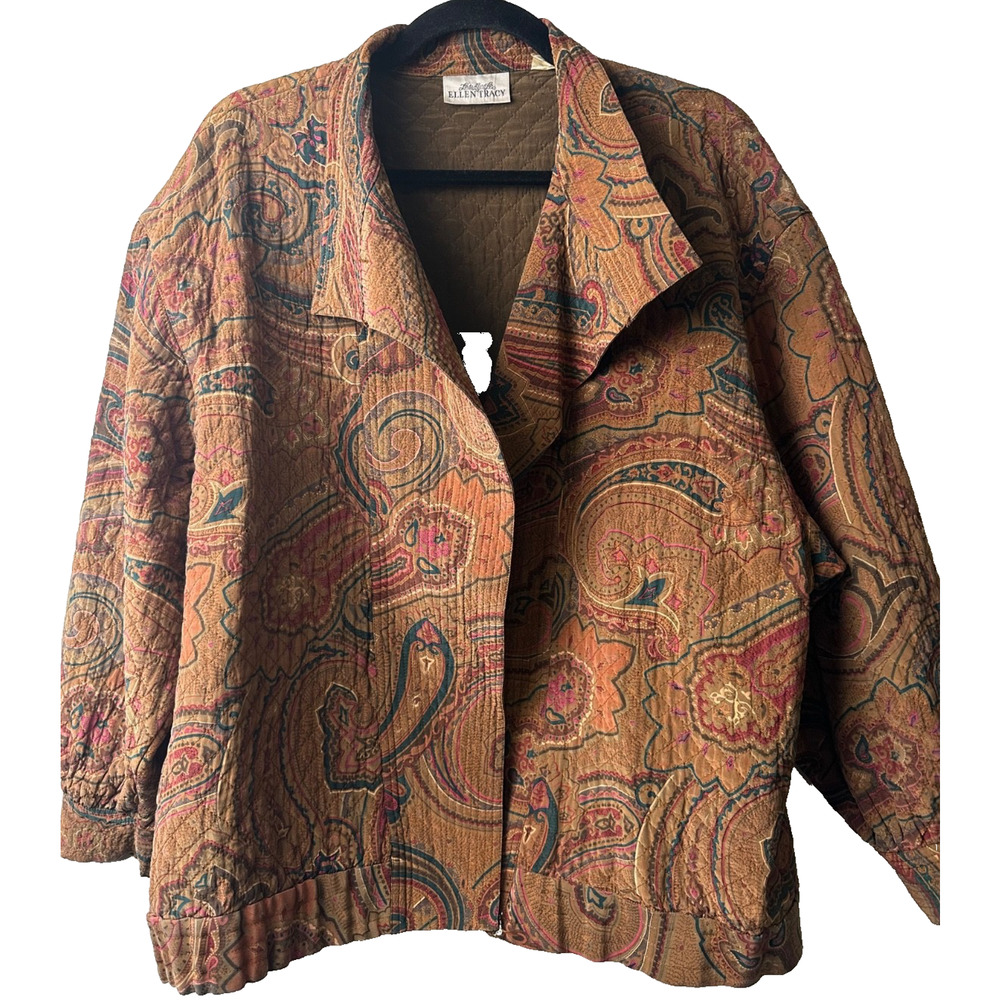 vintage linda allard ellen tracy Silk Jacket Top Maroon M Hong Kong Paisley E12